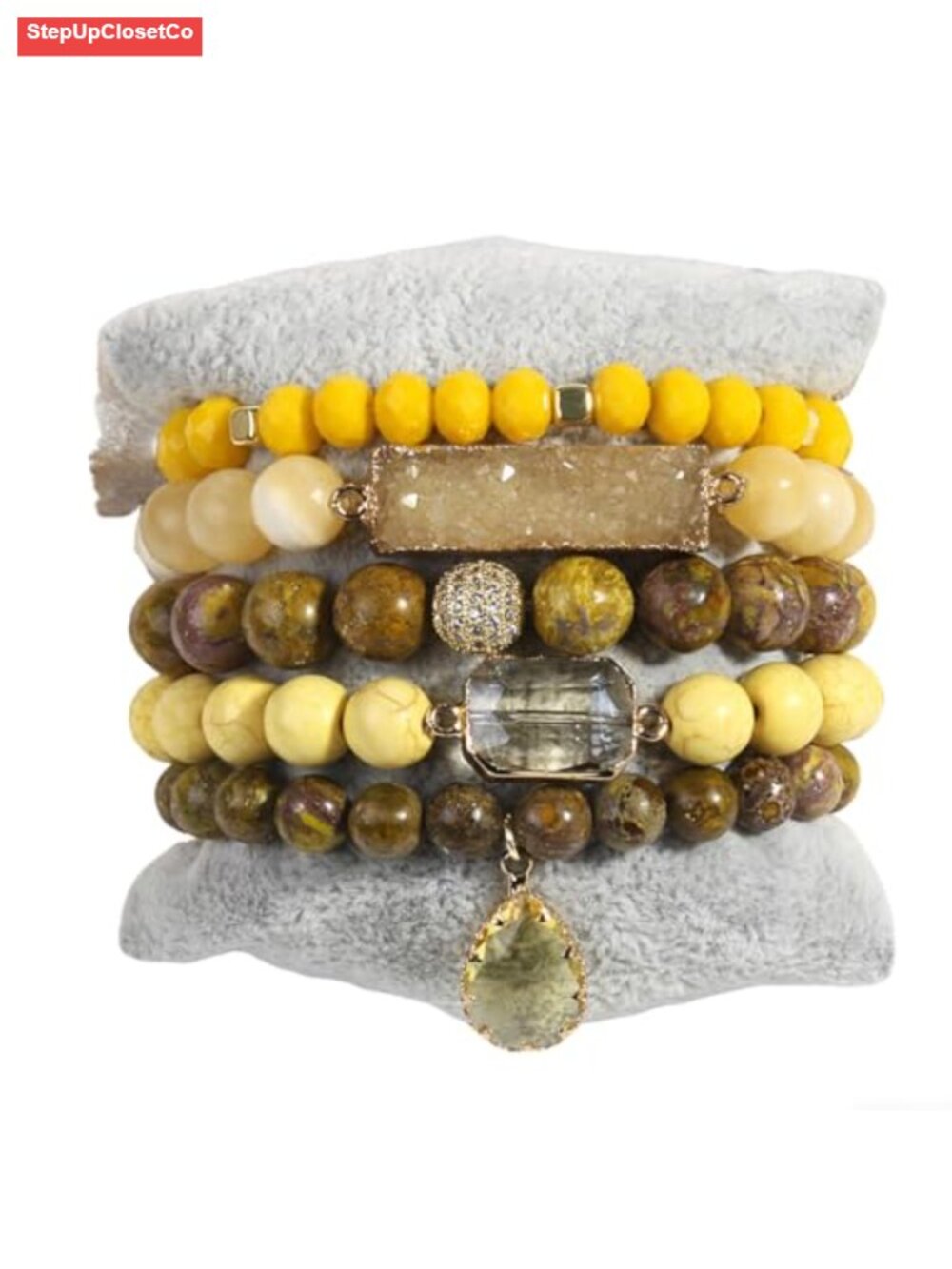 Boho Stackable Beaded Bracelets, Natural Stone Stretch Charm Bracelets Set of 5